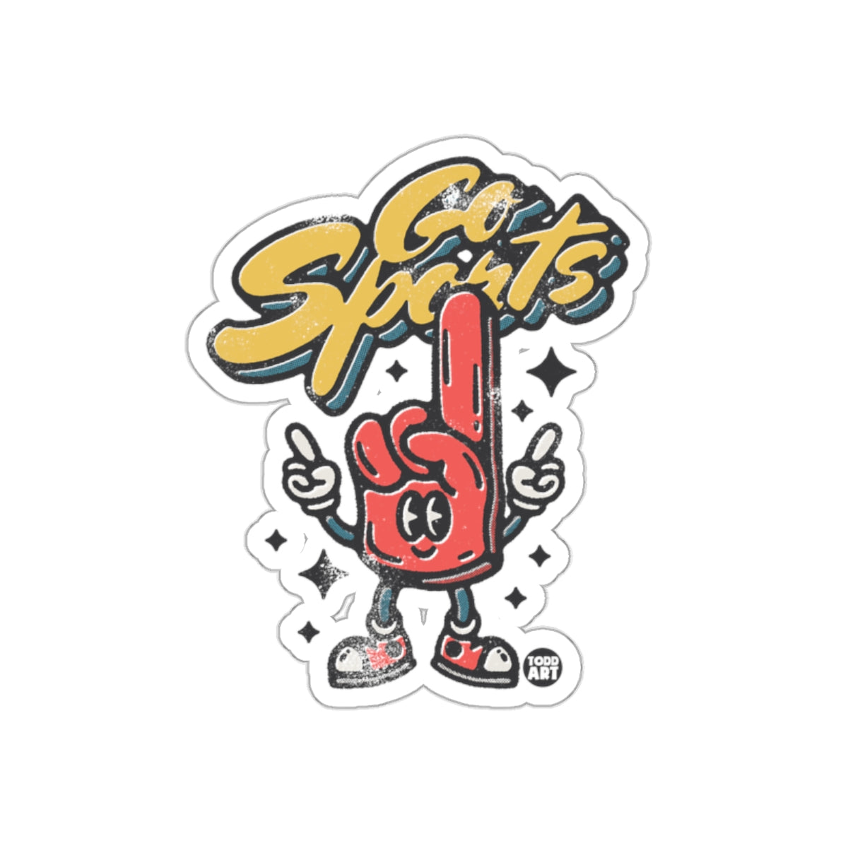 Retro Cartoon Go Sports Hand Design Todd Art sticker