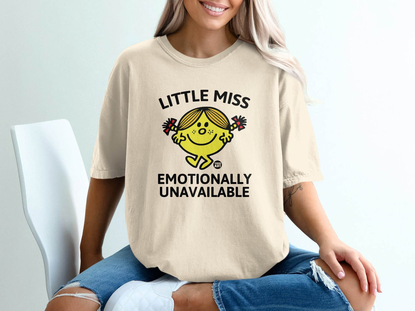 Little Miss Emotionally Unavailable graphic t-shirt.