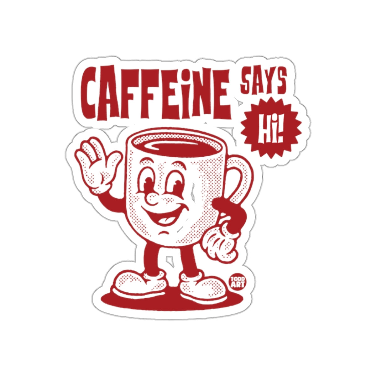 Retro Caffeine Says Hi! Sticker for Coffee Enthusiasts