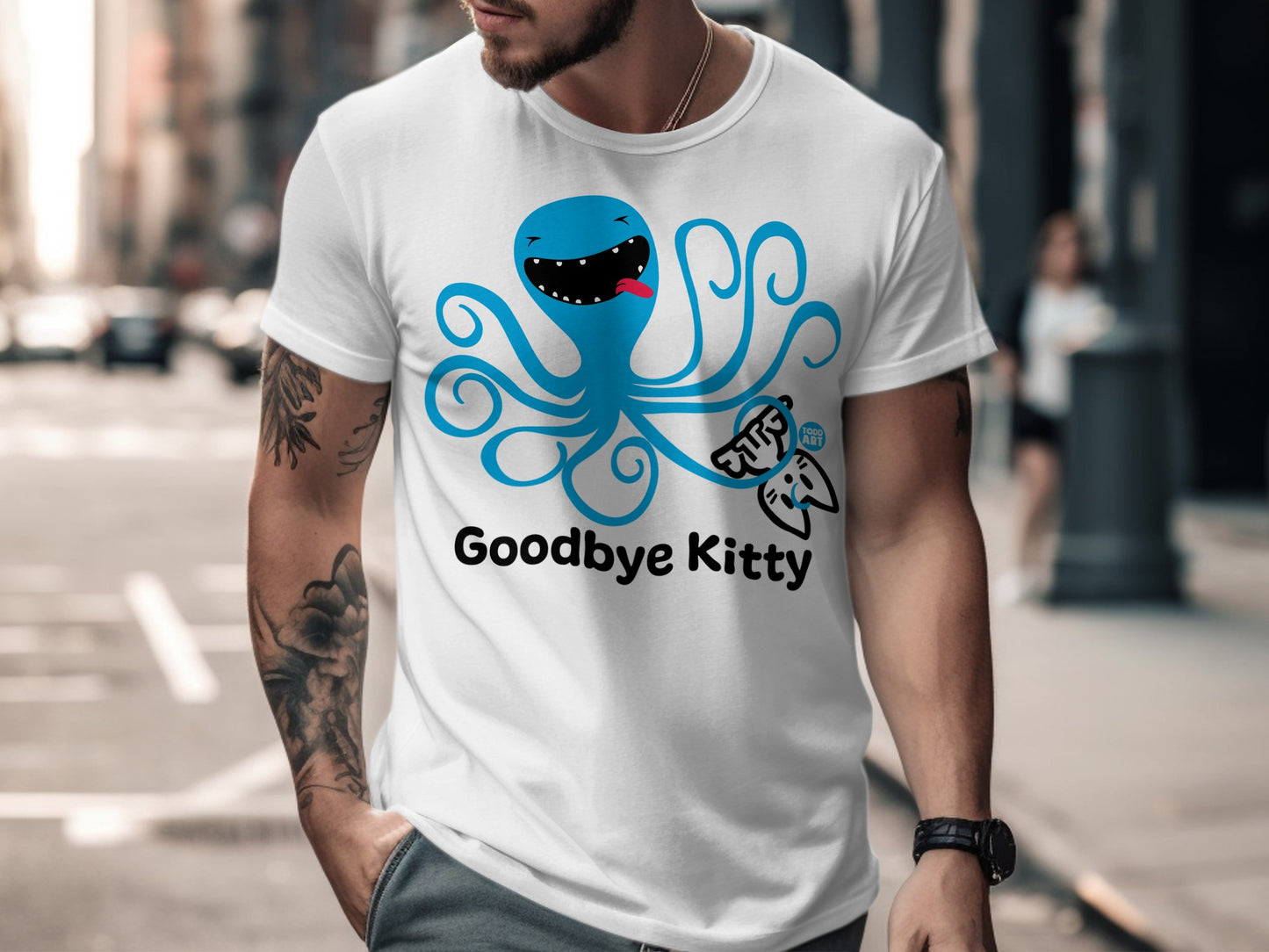 Goodbye Kitty Funny Octopus Graphic T-Shirt for Men