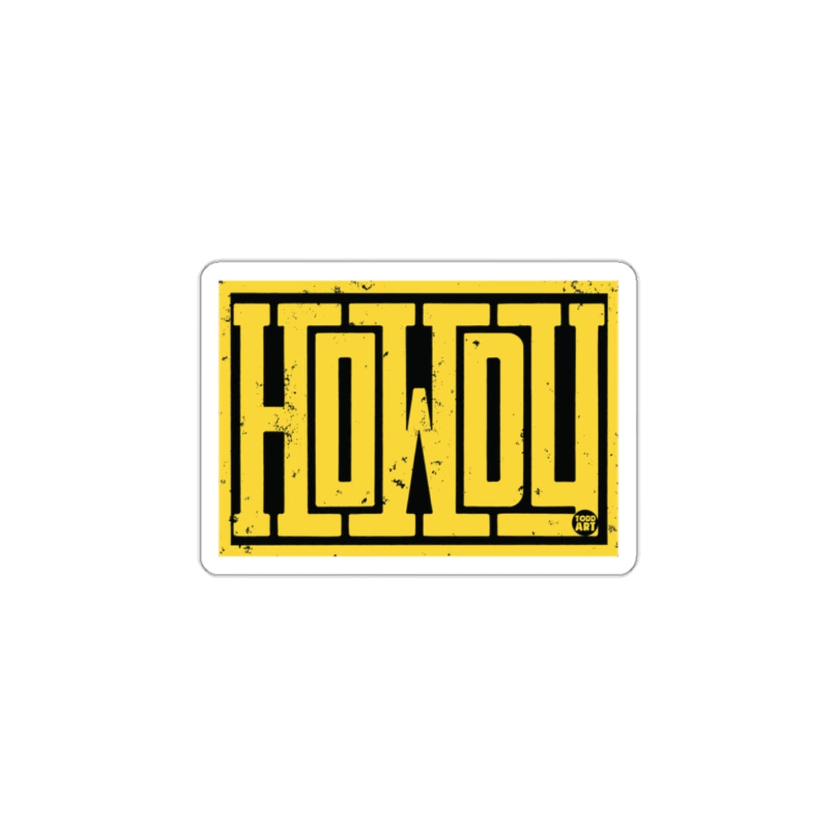 HOWDY Yellow and Black Distressed Rectangle Sticker