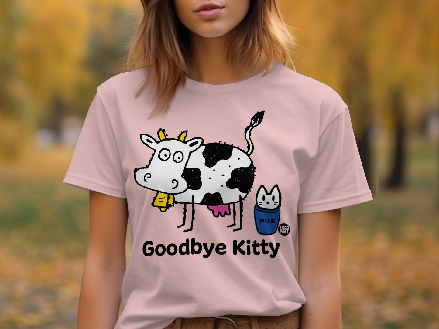 Cute Goodbye Kitty Design Graphic T-shirt