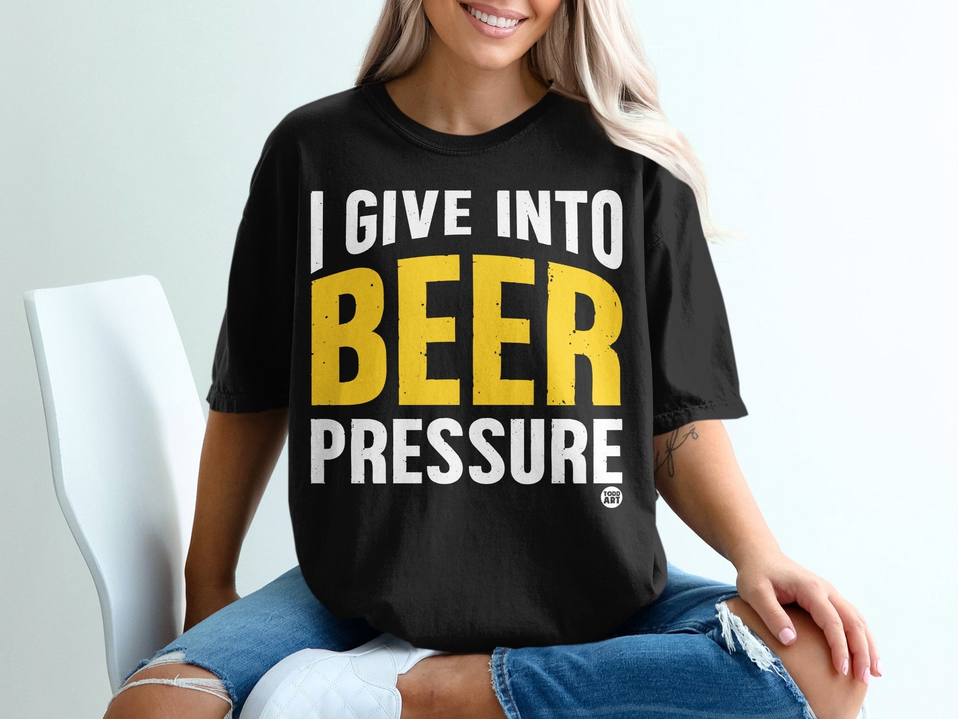 I Give Into Beer Pressure Funny Graphic Tee Shirt