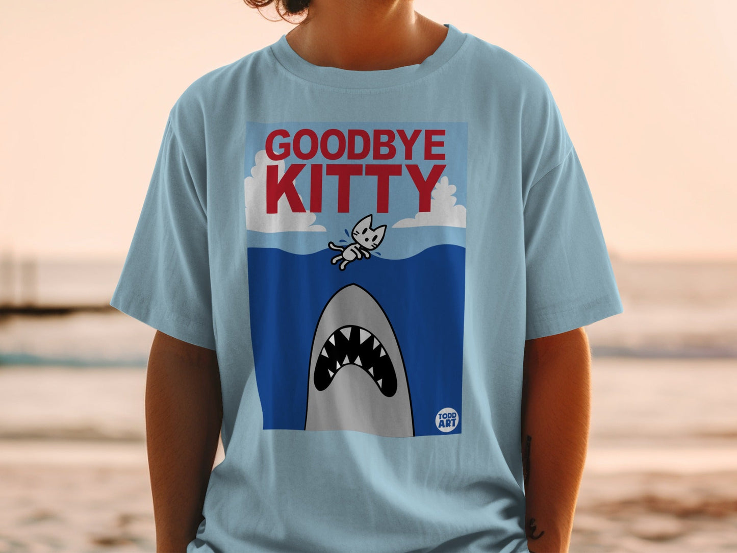 Funny Goodbye Kitty Shark Parody Graphic T-Shirt