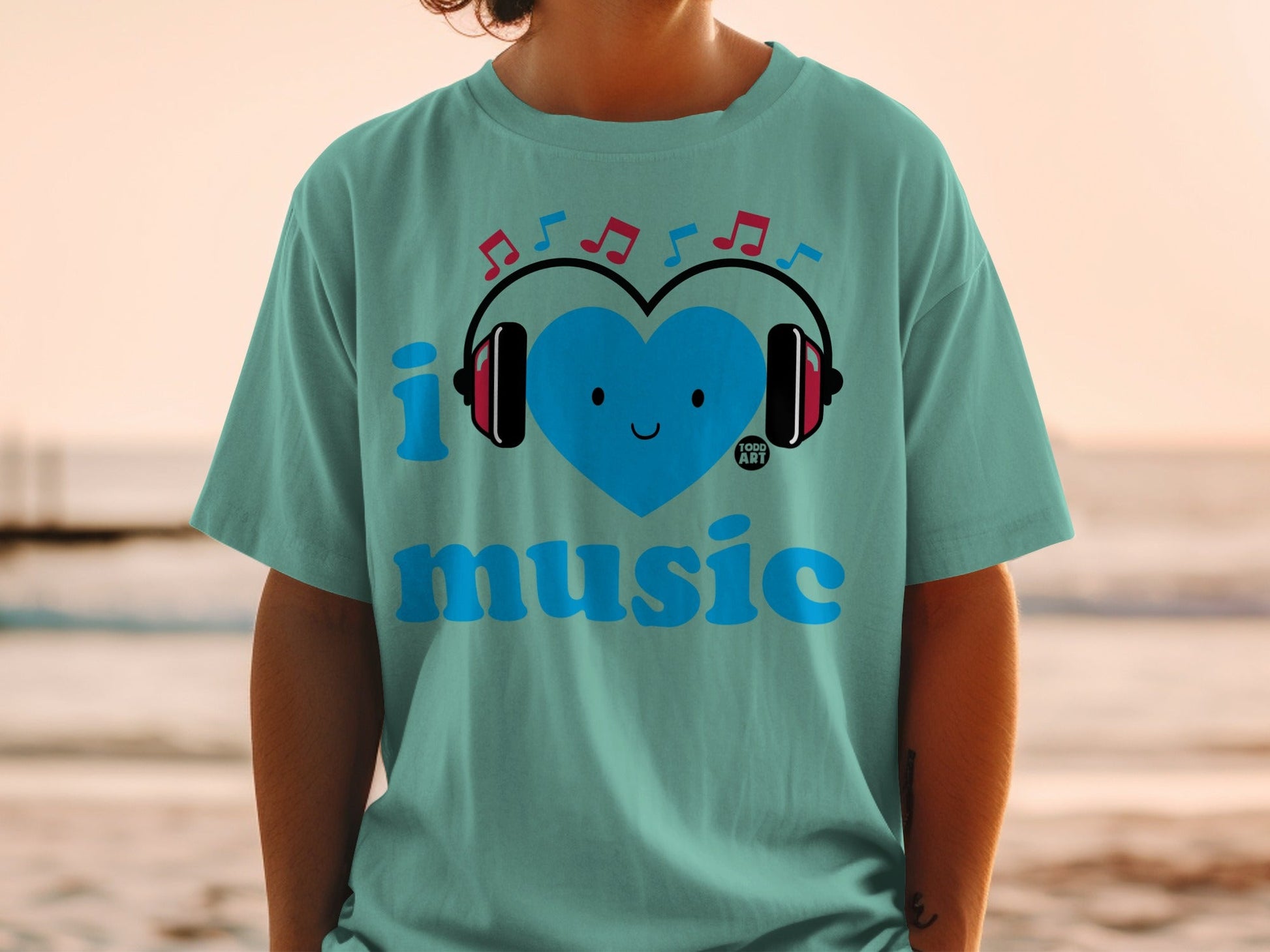 I Heart Music Cute Headphones Graphic T-Shirt
