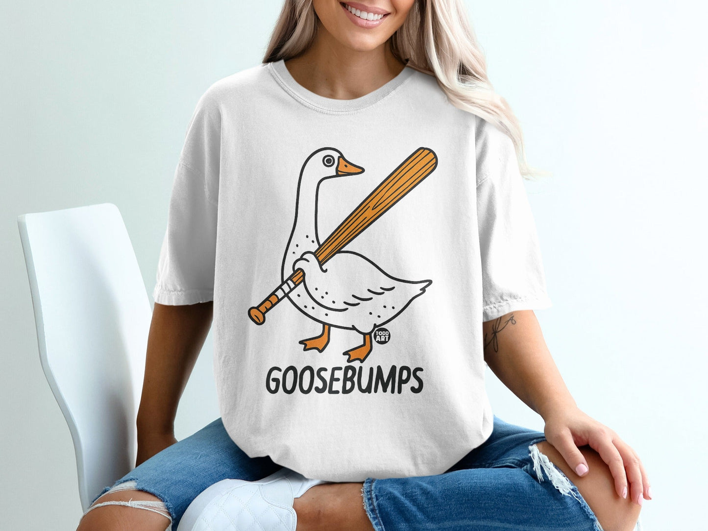 Goosebumps Goose Holding Baseball Bat Graphic T-shirt