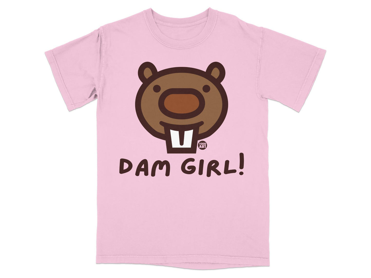 Dam Girl Cute Beaver Graphic Pink T-Shirt