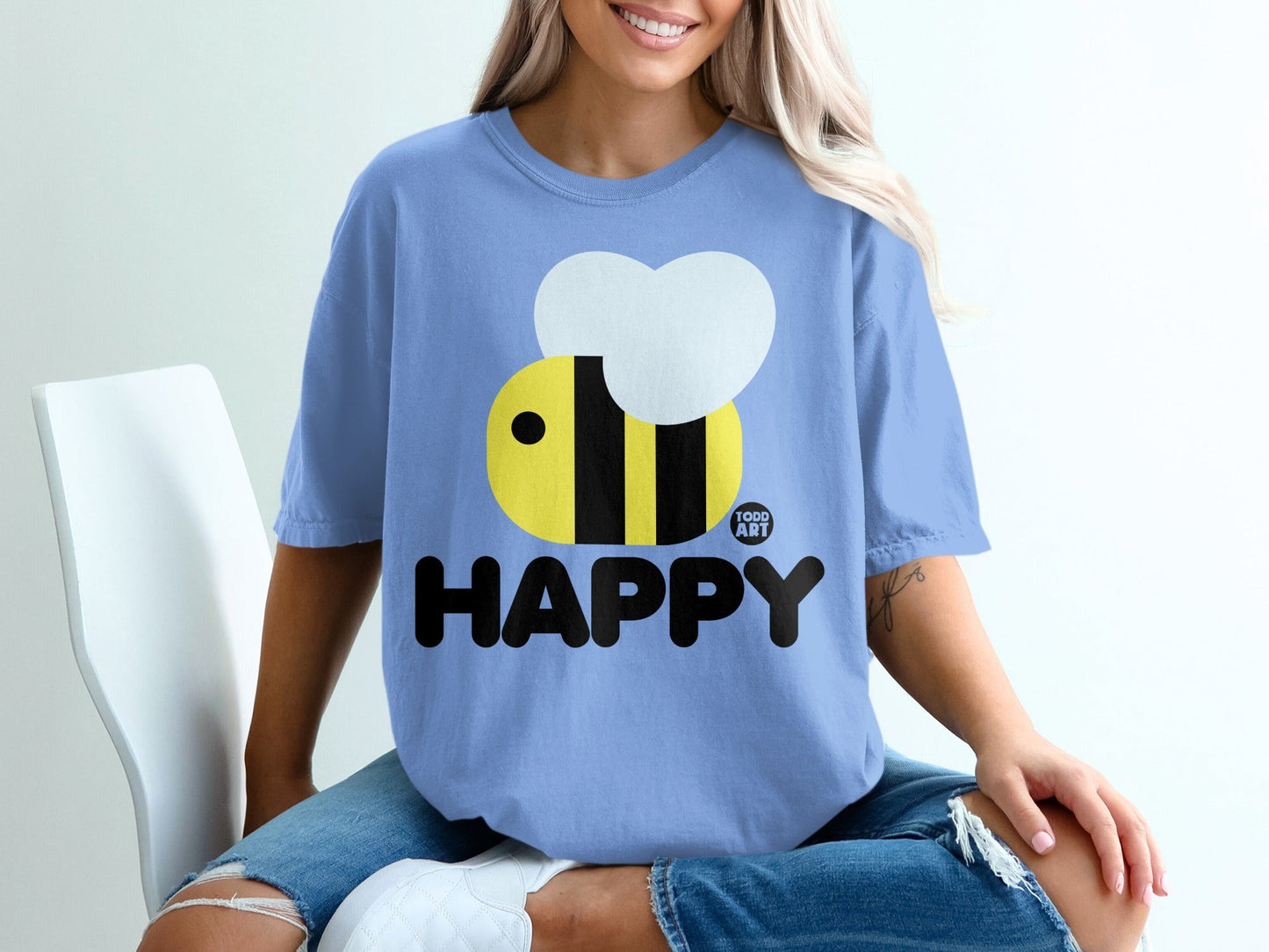 Happy Bee Graphic Todd Art Printed Illustration Shirt
