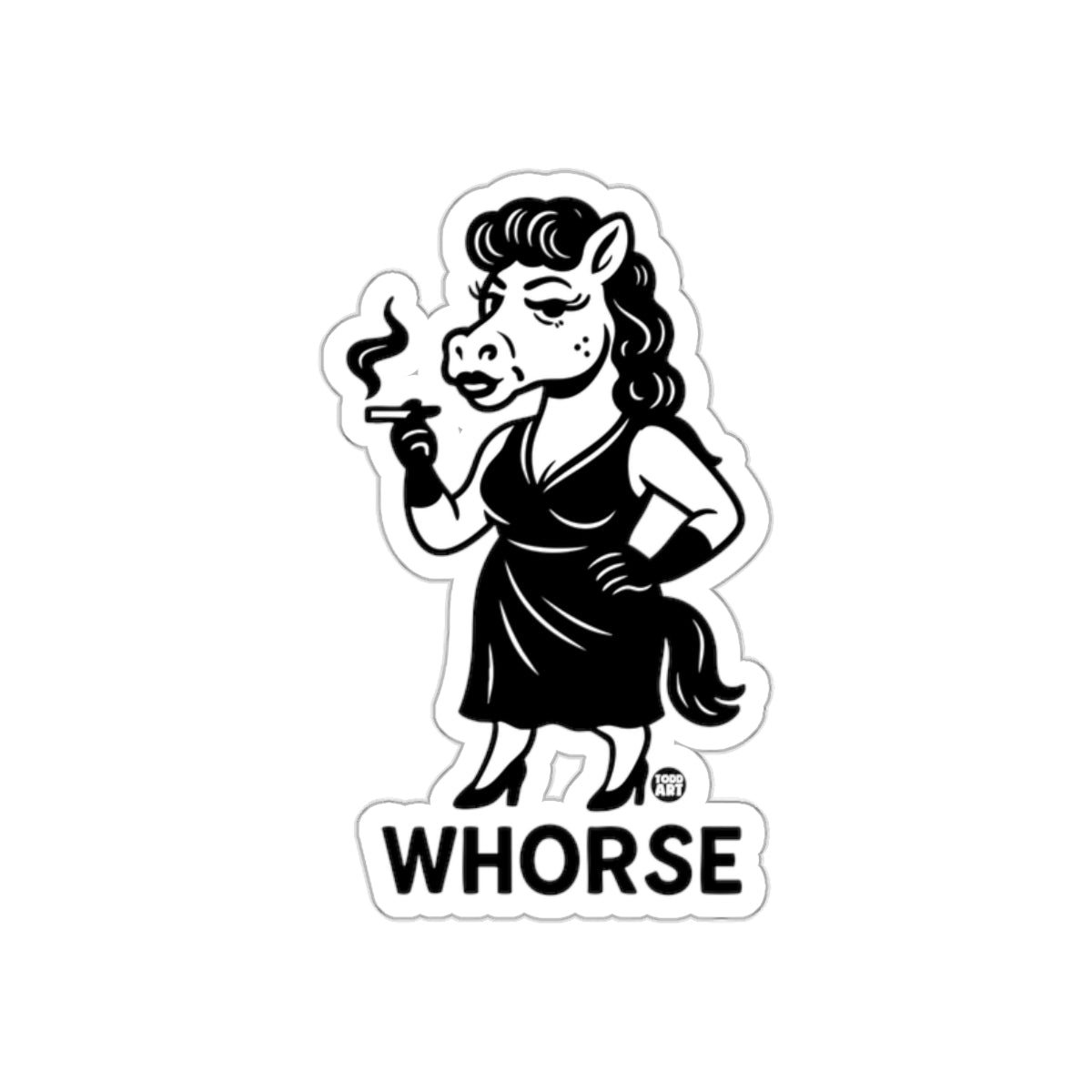 Whorse Design Sticker with Smoking Cartoon Horse Character