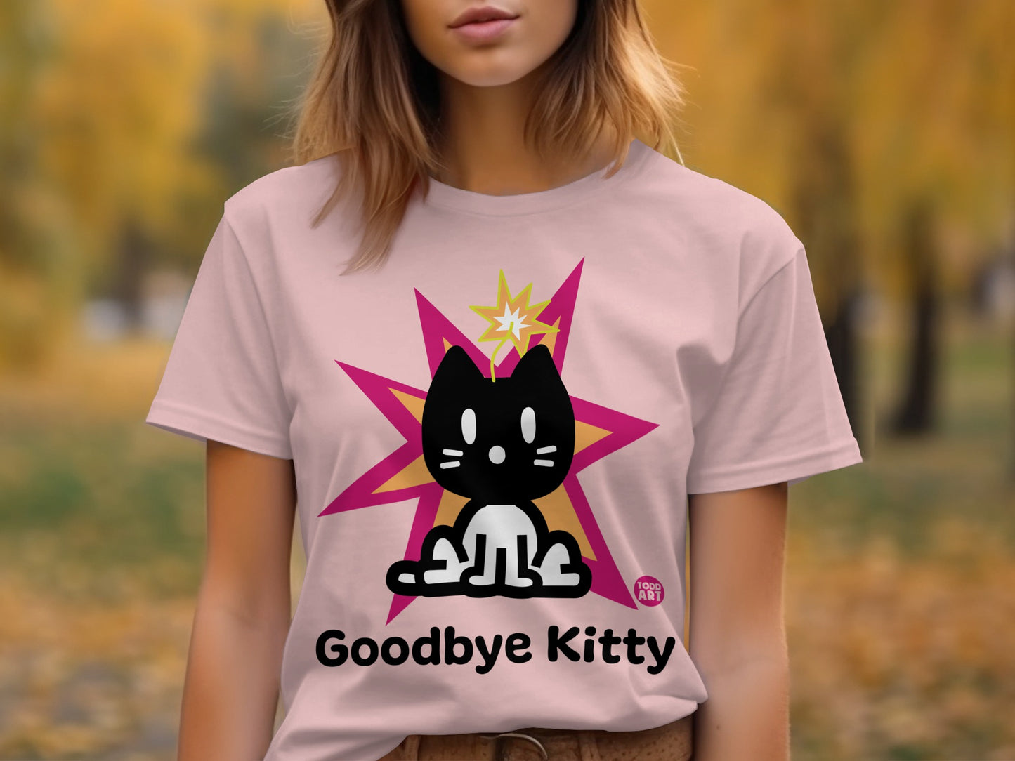 Goodbye Kitty Black Cat Cartoon Graphic T-Shirt