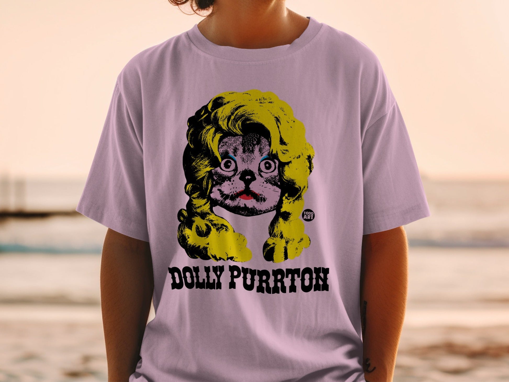 Dolly Purrton Cat Graphic T-Shirt Retro Style Apparel