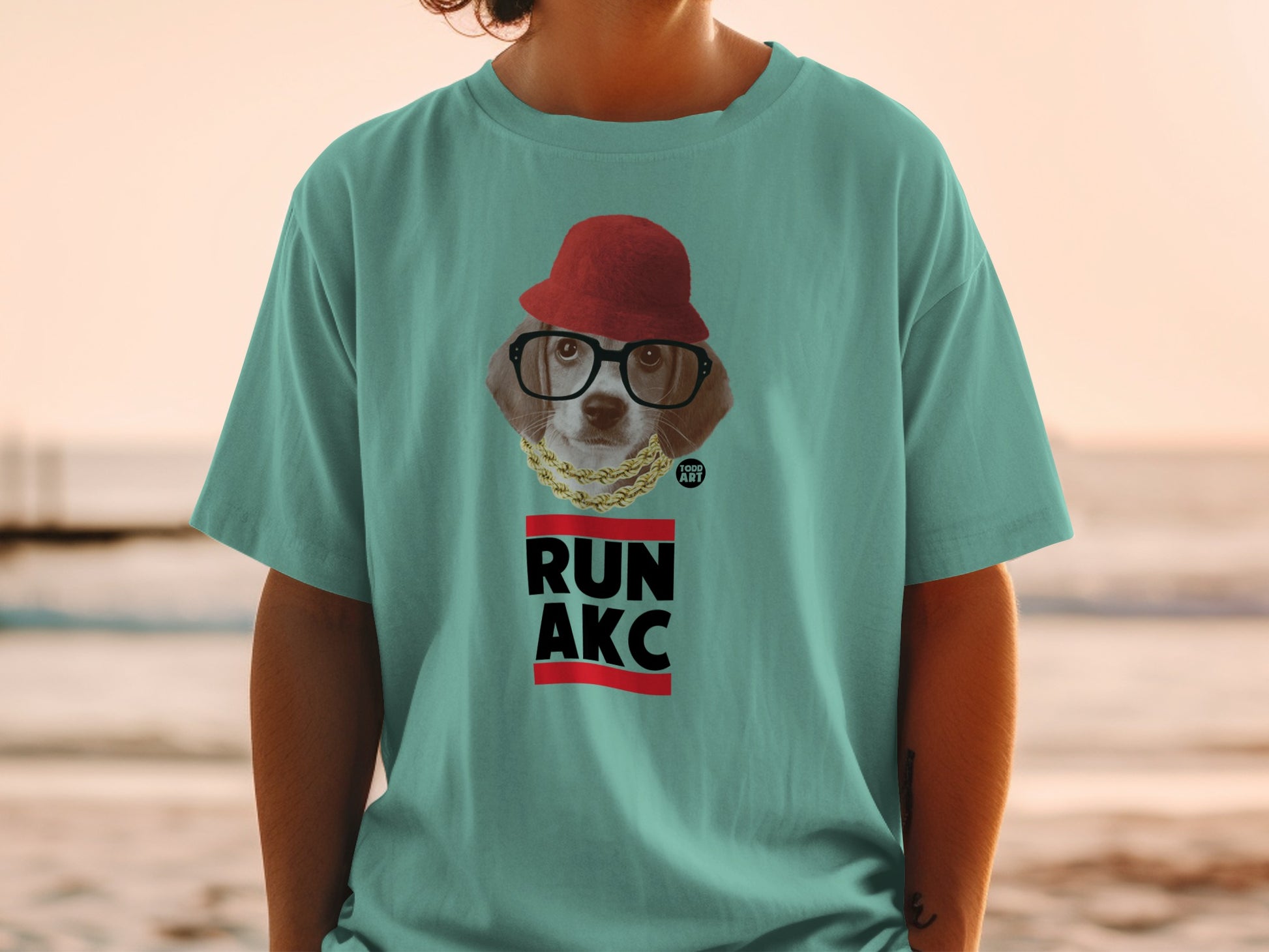 RUN AKC Dog Wearing Glasses and Hat Graphic Shirt