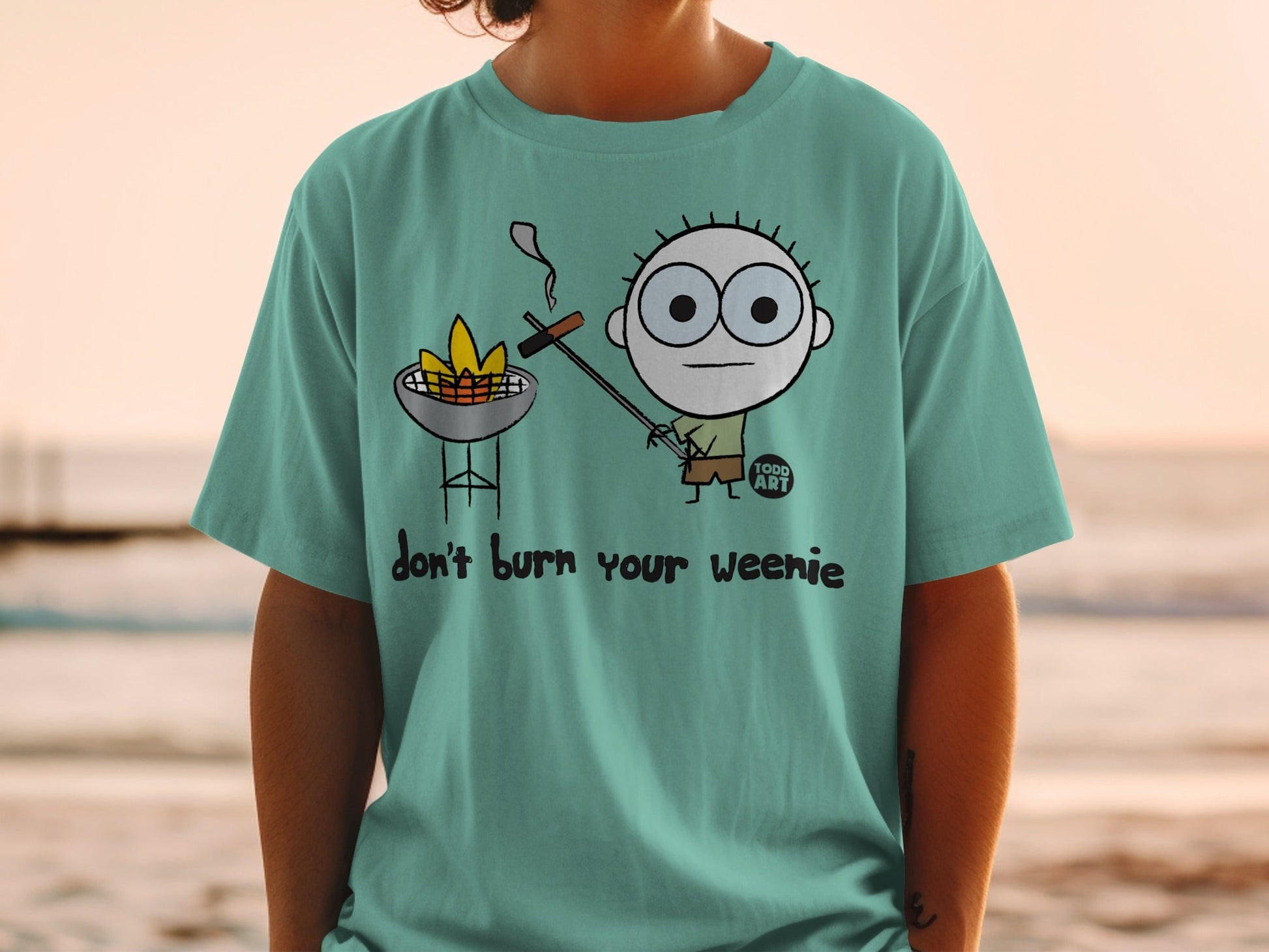 Don't Burn Your Weenie Cartoon Graphic T-Shirt