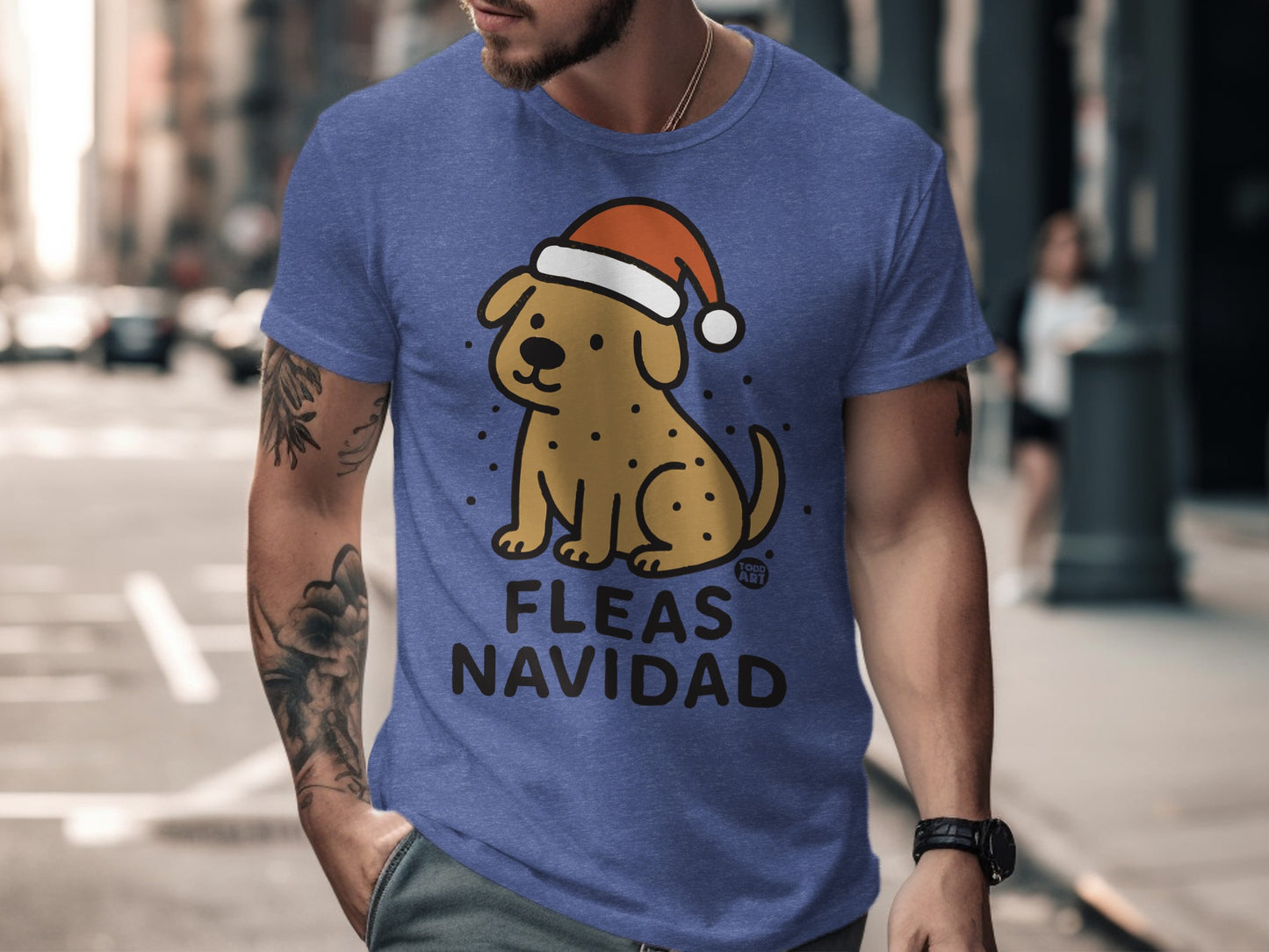 Fleas Navidad Shirt Cute Dog with Santa Hat Design