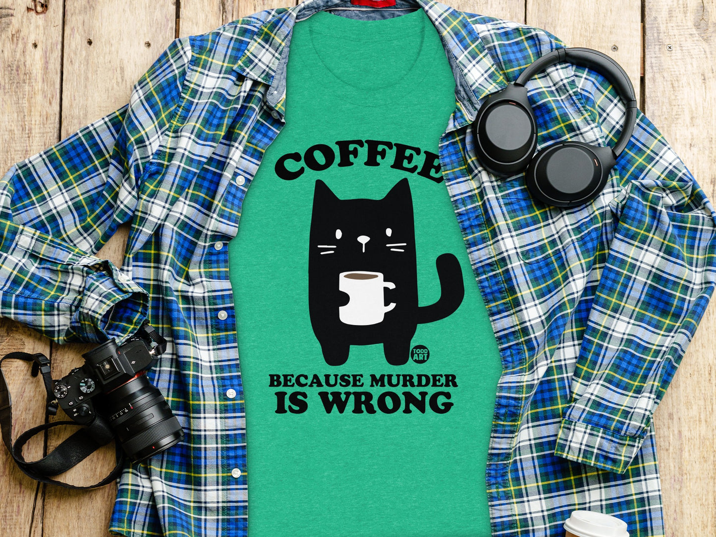 Coffee Because Murder Is Wrong Cat Tee Shirt
