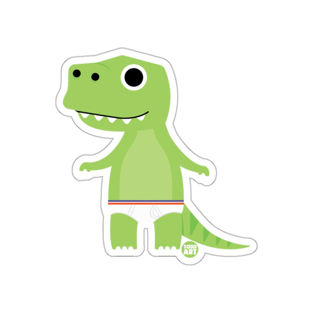 Green Dinosaur Wearing Underwear Sticker Cartoon Art