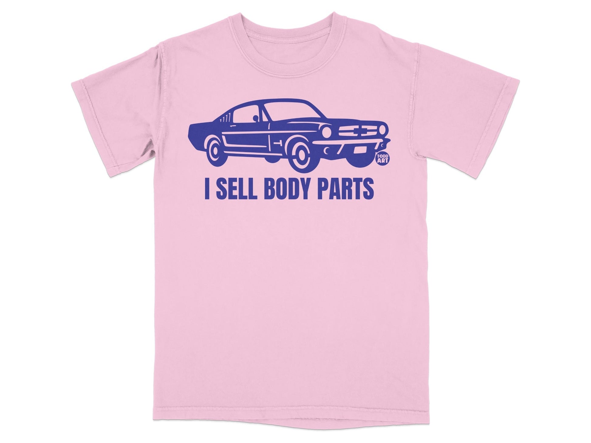Pink T-Shirt with Retro Car Design I Sell Body Parts