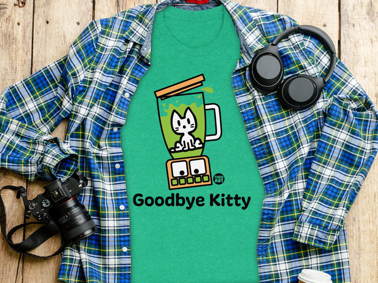 Goodbye Kitty Funny Printed Green T-Shirt