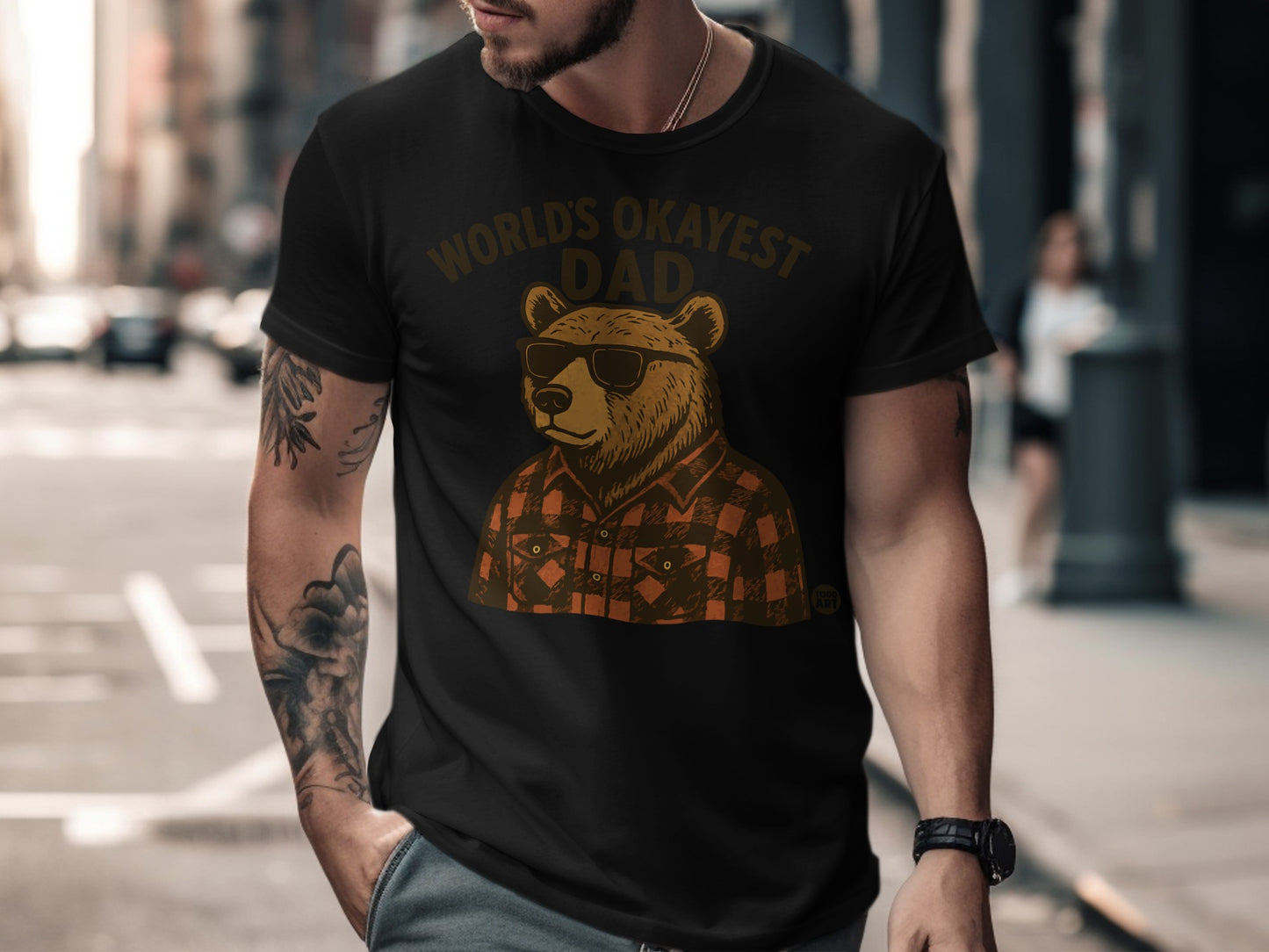 World's Okayest Dad Bear Graphic T-Shirt for Father's Day