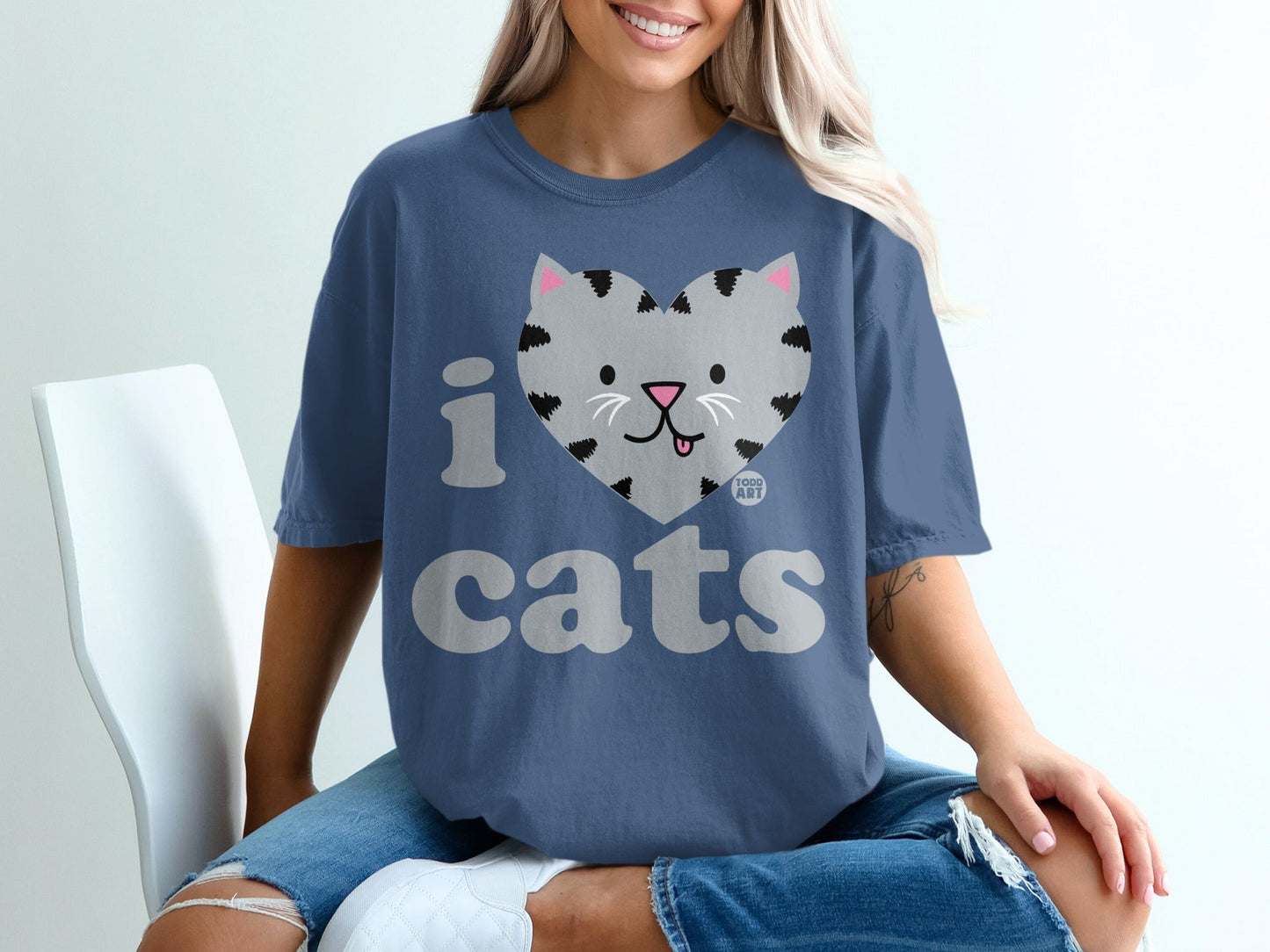 I Love Cats Heart Design Todd Art Printed T-shirt