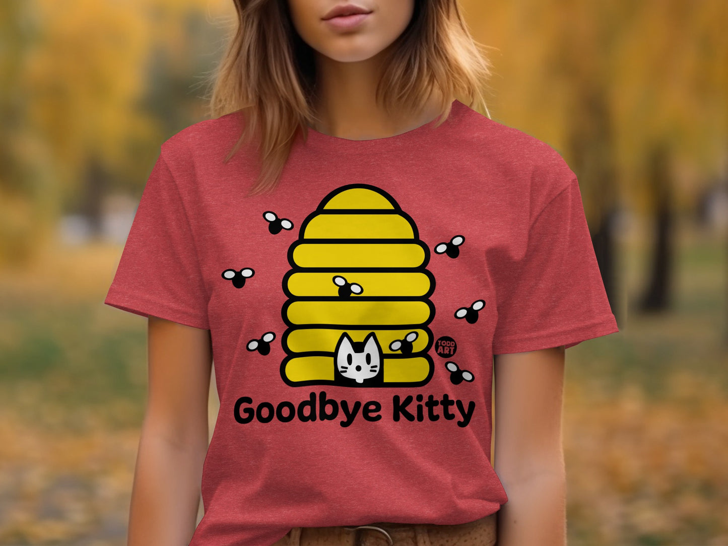Goodbye Kitty Beehive Design Graphic Shirt