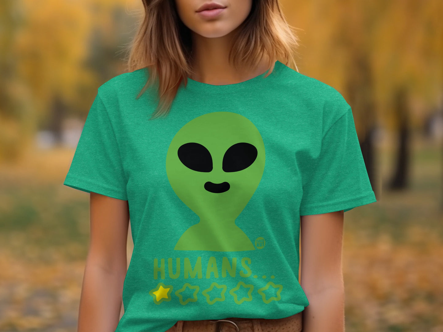 Green Alien Face with Humans Rating T-Shirt