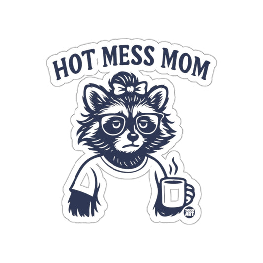 Hot Mess Mom Raccoon with Coffee Sticker