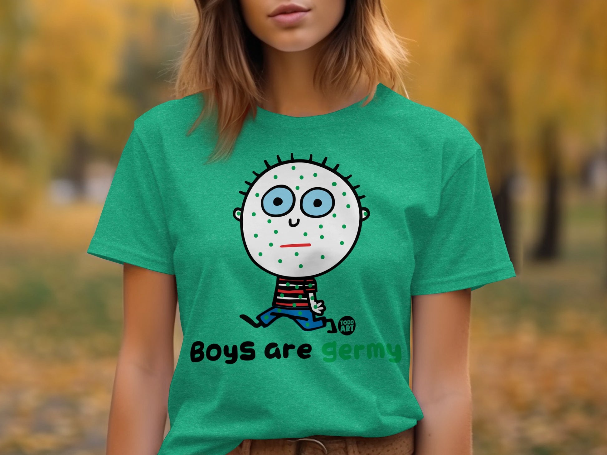 Funny Cartoon Boys Are Germy Green T-Shirt