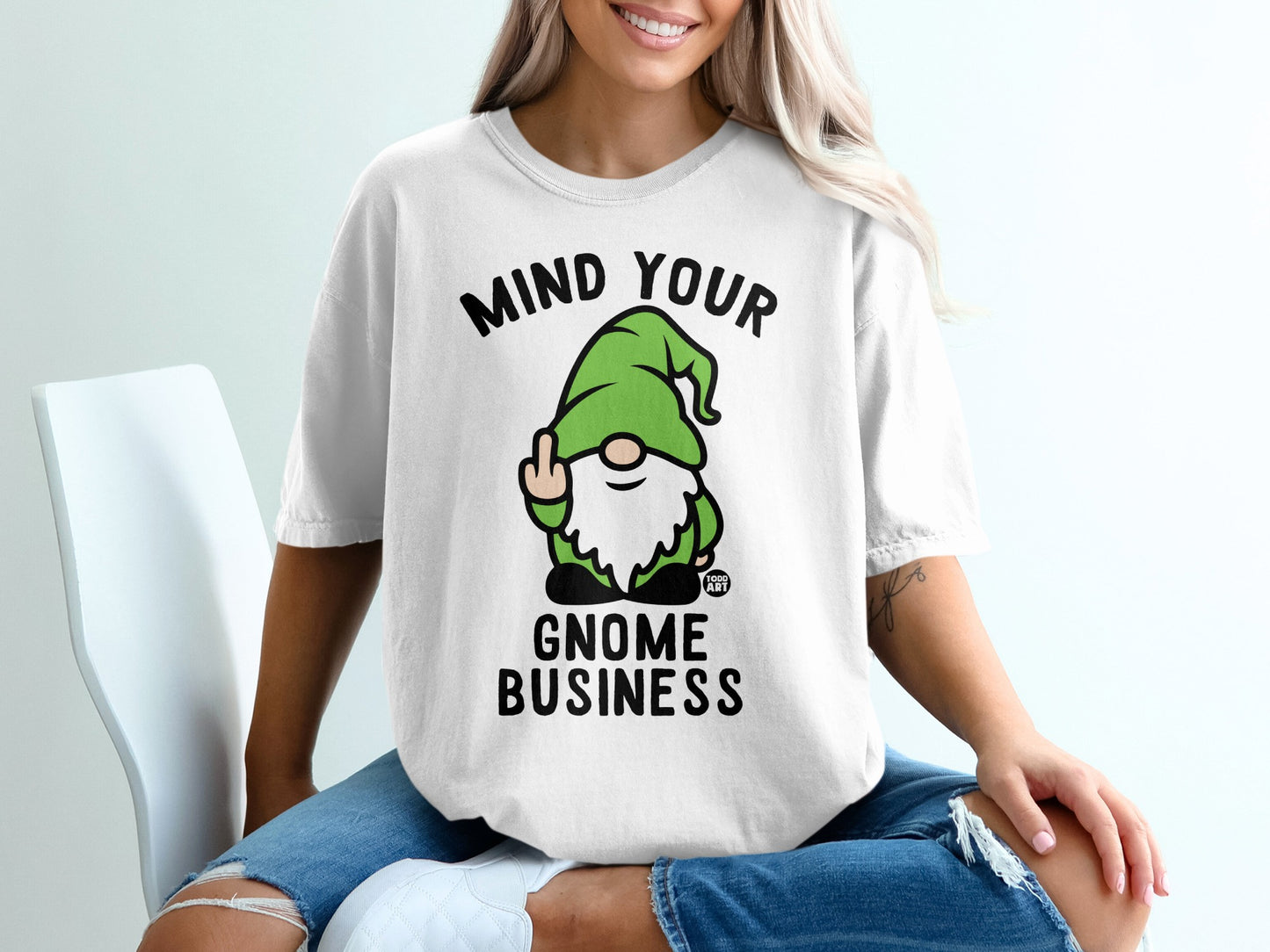 Mind Your Gnome Business Funny Middle Finger product type