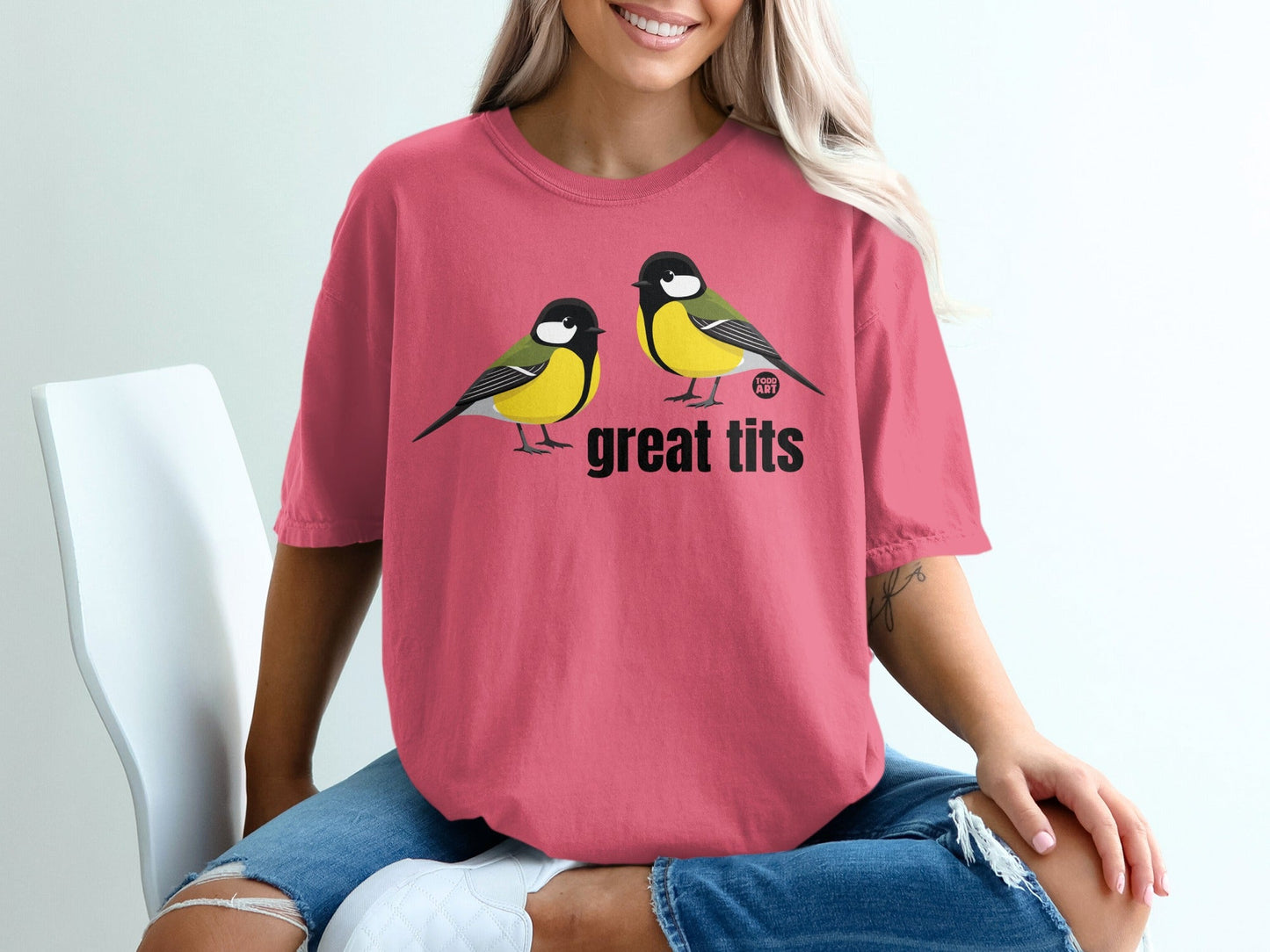 Great Tits Bird Graphic Pink Casual Shirt