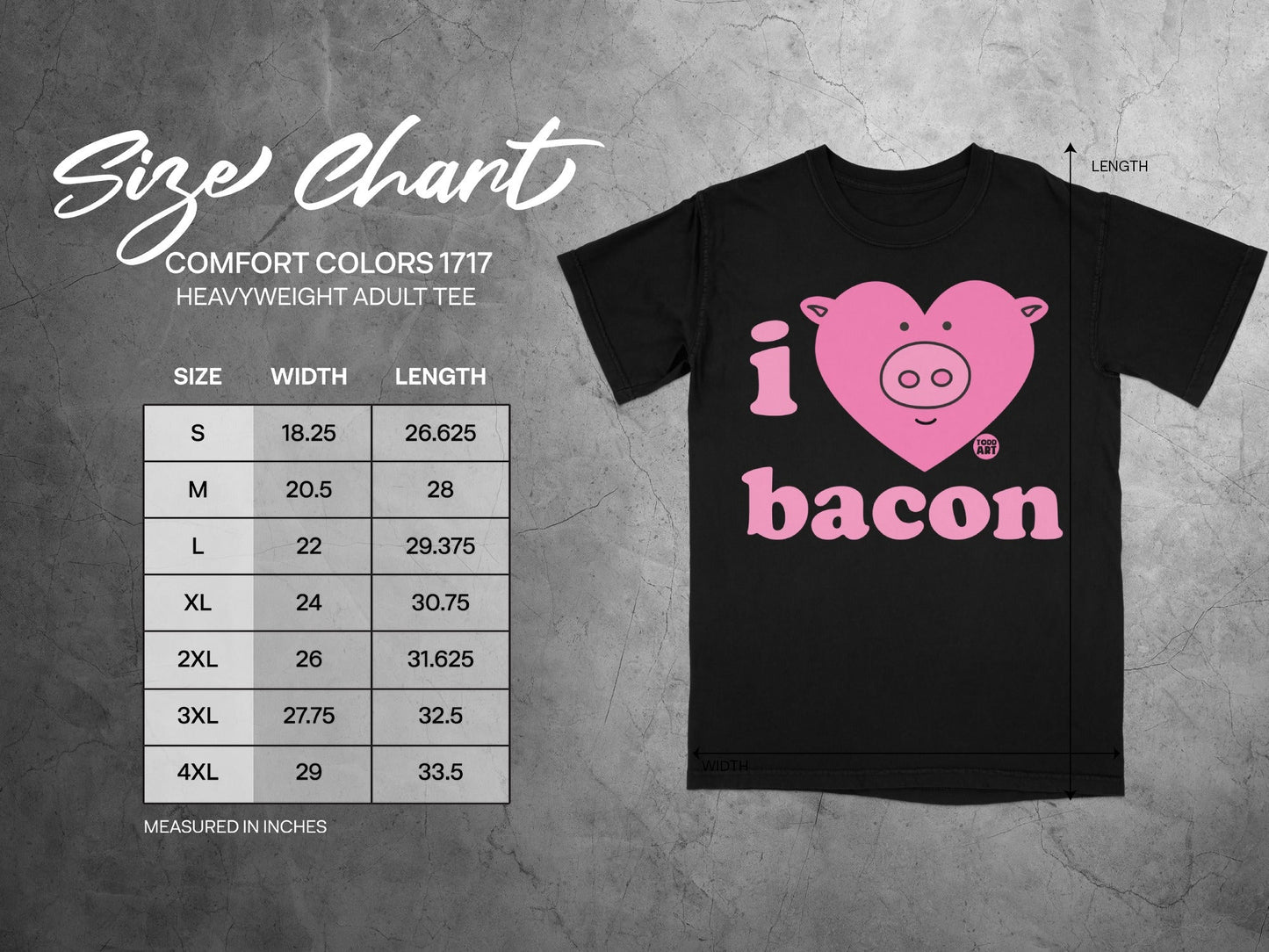 I Love Bacon Cute Pig Graphic T-shirt for Adults