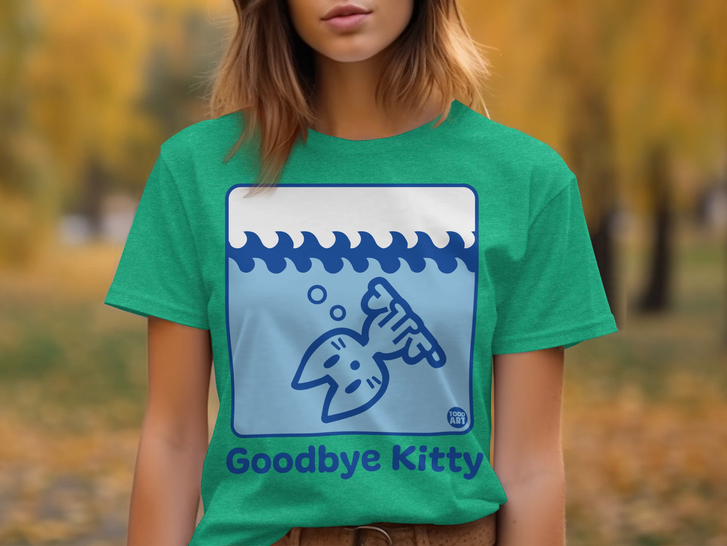 Goodbye Kitty Graphic Teal Casual Wear T-Shirt