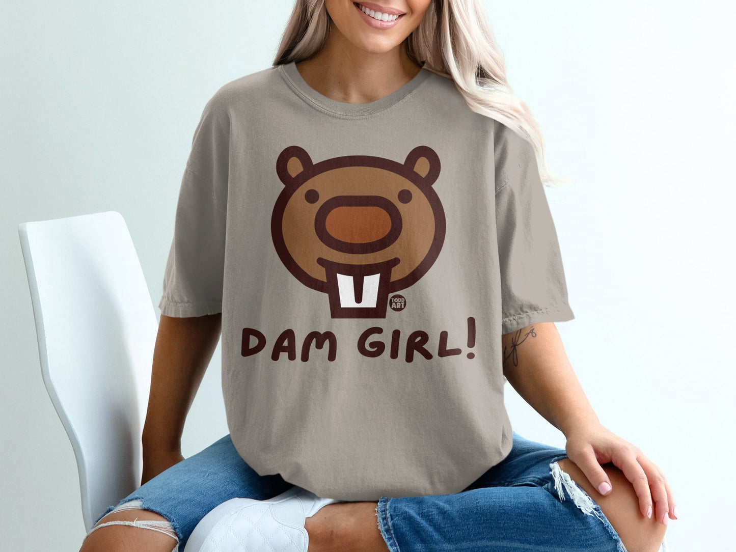 Dam Girl Cute Beaver Graphic T-Shirt Fun Casual Style