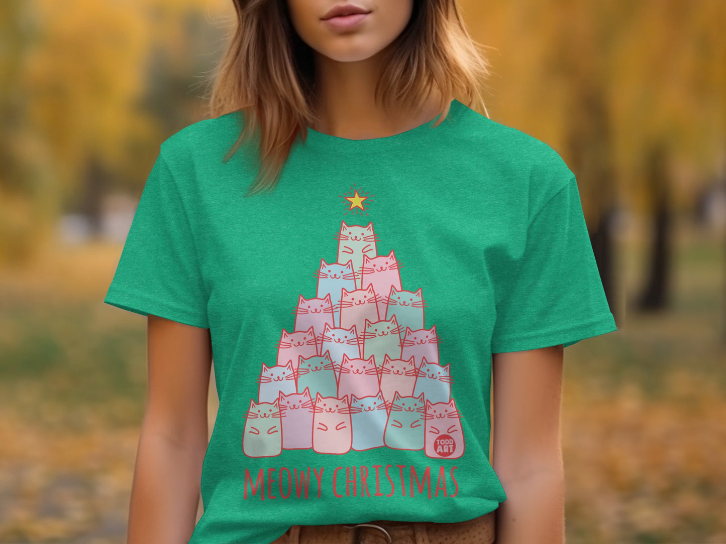 Cute Festive Cat Christmas Tree Meowy Christmas Shirt