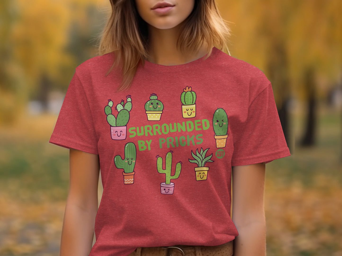 Surrounded by Pricks Funny Cactus Graphic Tee Shirt