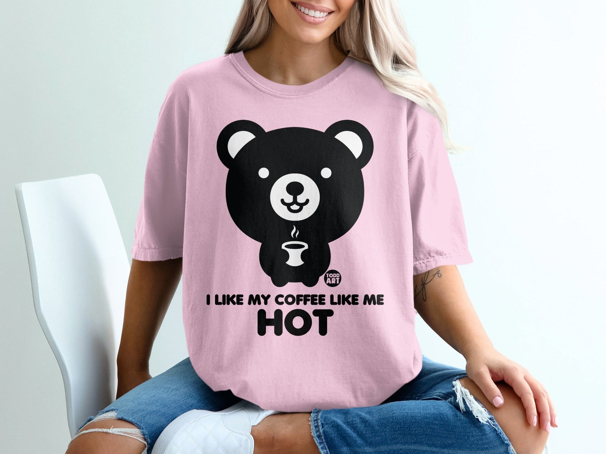 Cute Bear Coffee Lover I Like My Coffee Like Me Hot Top