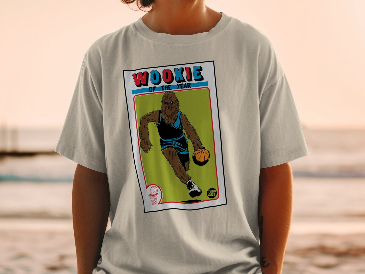 T-shirt graphic of a Wookiee playing basketball, "Wookiee of the Year".