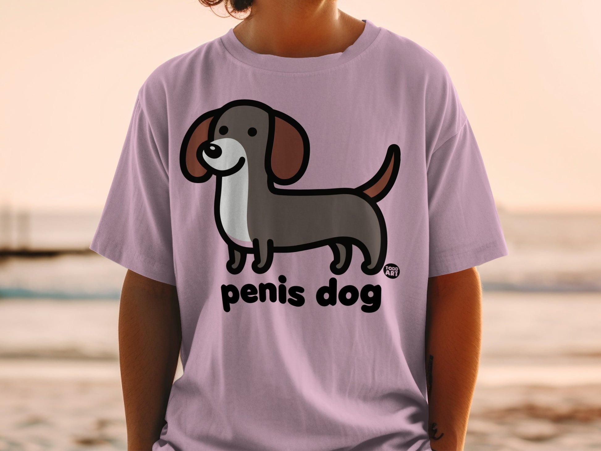 Funny Cartoon Dachshund Penis Dog Graphic Tee Shirt
