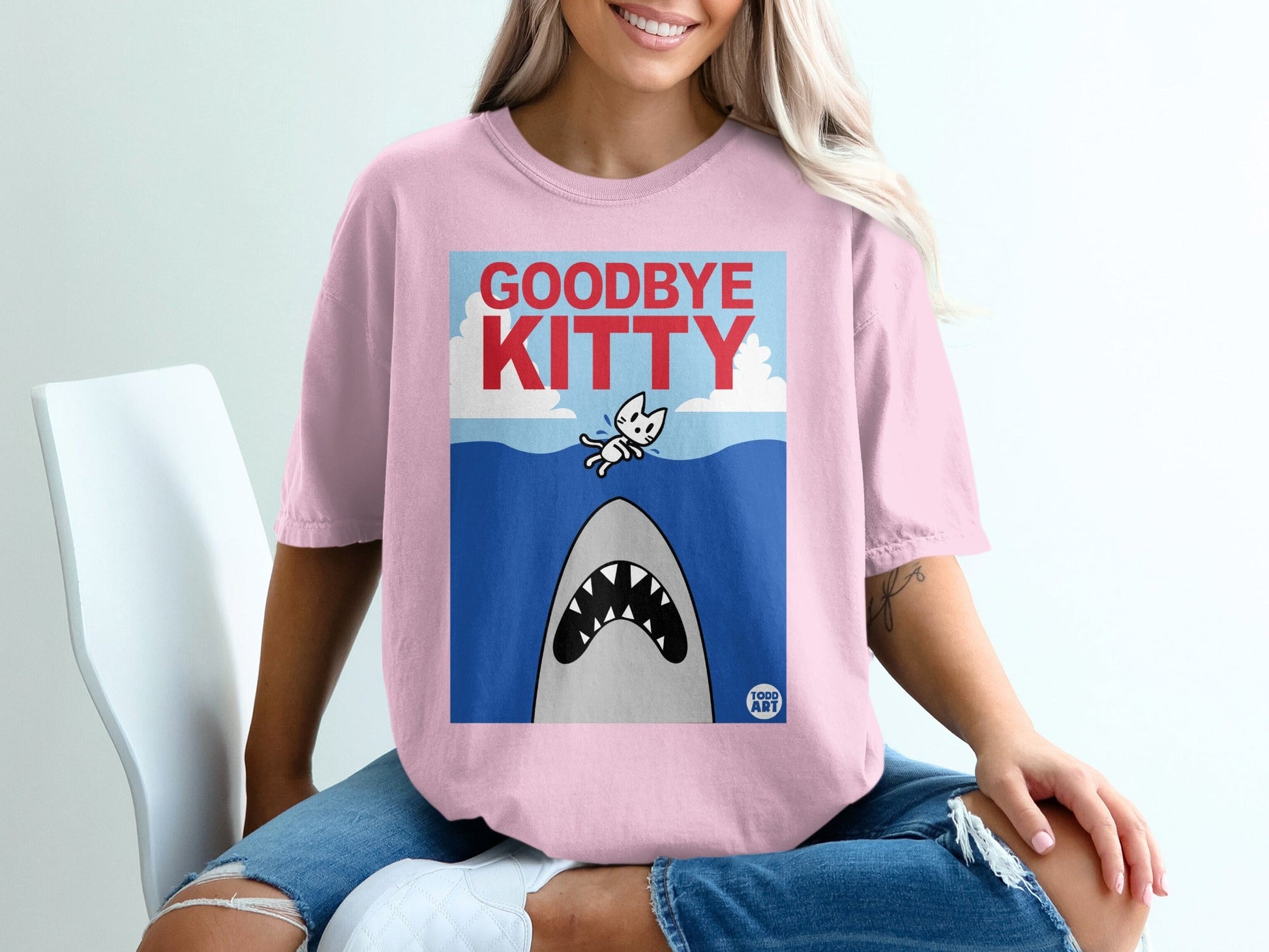 Goodbye Kitty Funny Graphic Shark Attack Shirt