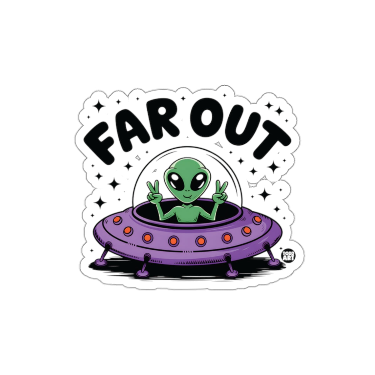 Far Out Peace Alien in Spaceship Sticker Product