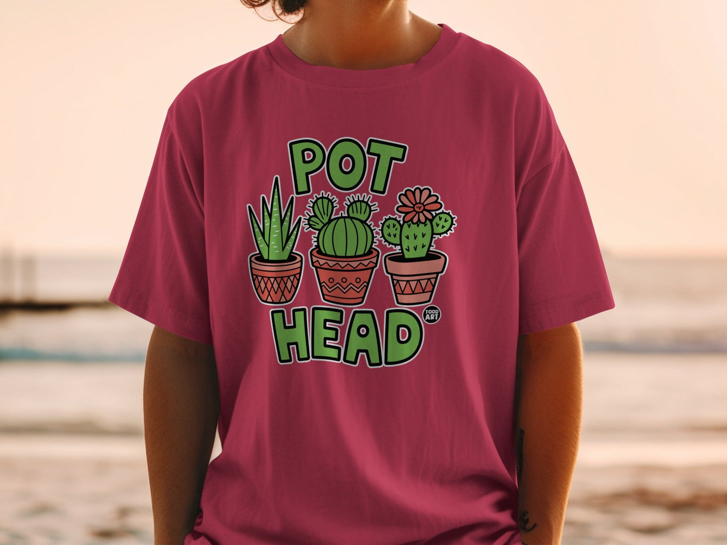 Pot Head Cactus Graphic Design T-Shirt