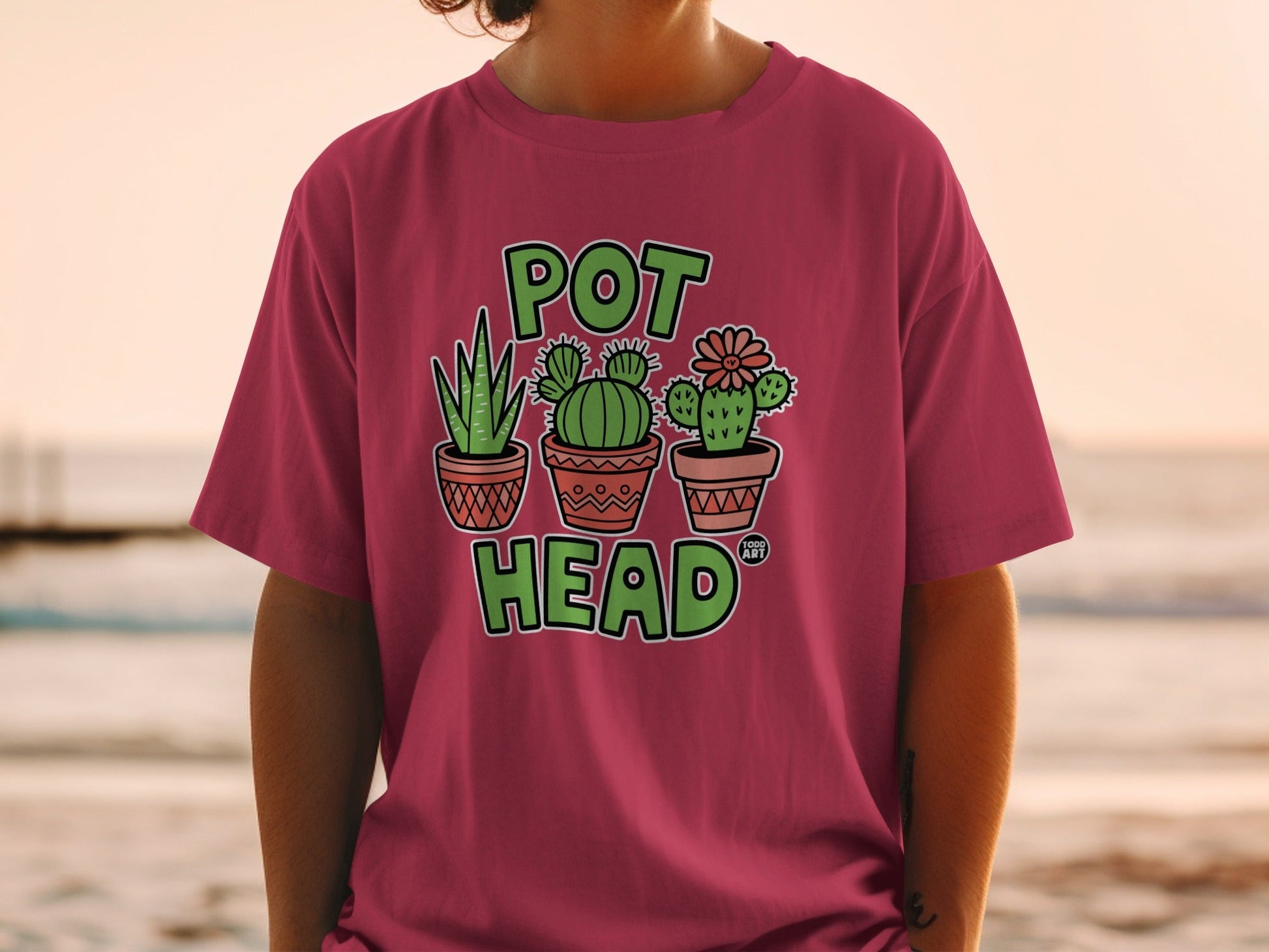 Pot Head Cactus Graphic Design T-Shirt