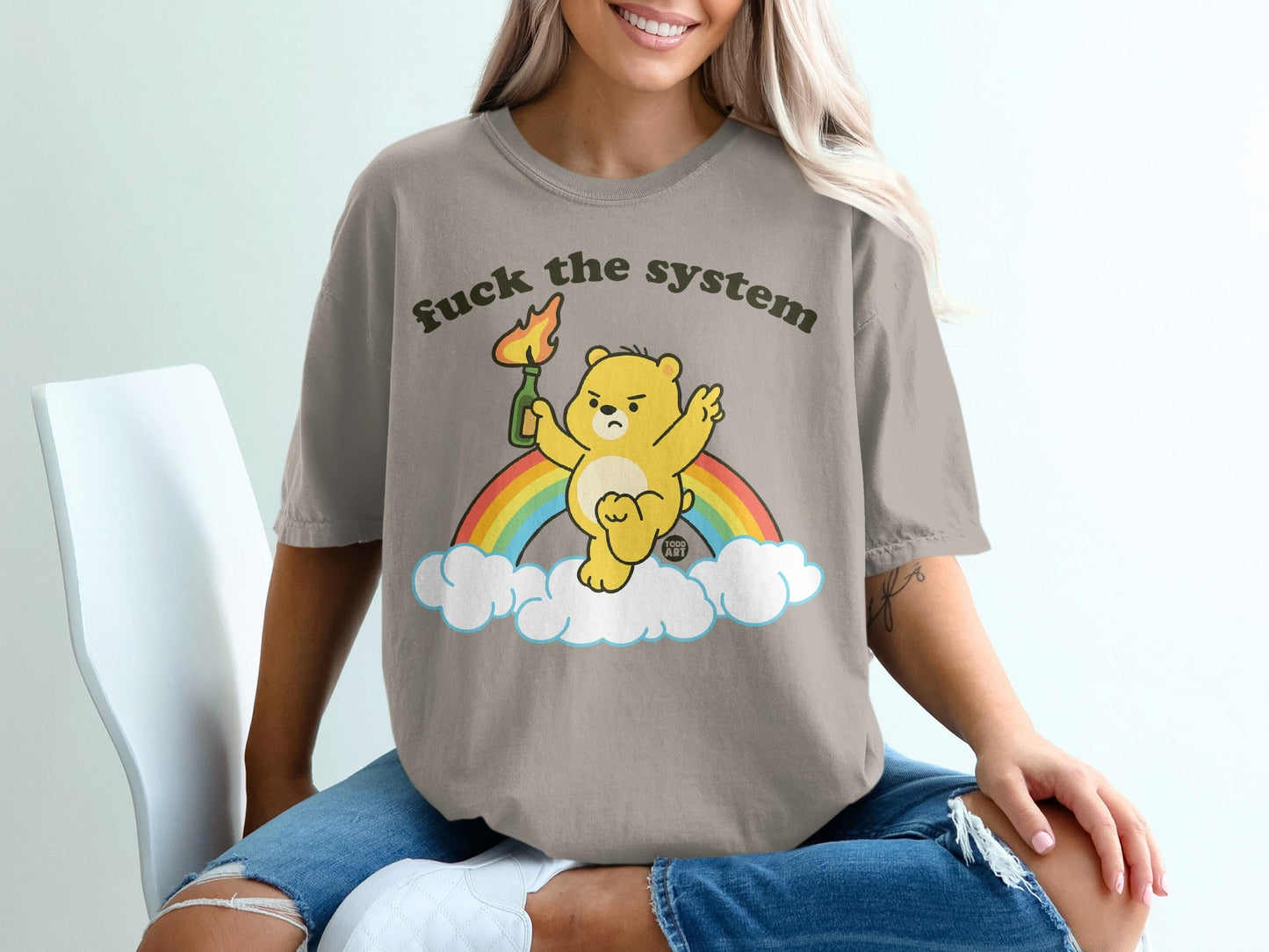 Fuck the System Rainbow Bear Graphic Shirt
