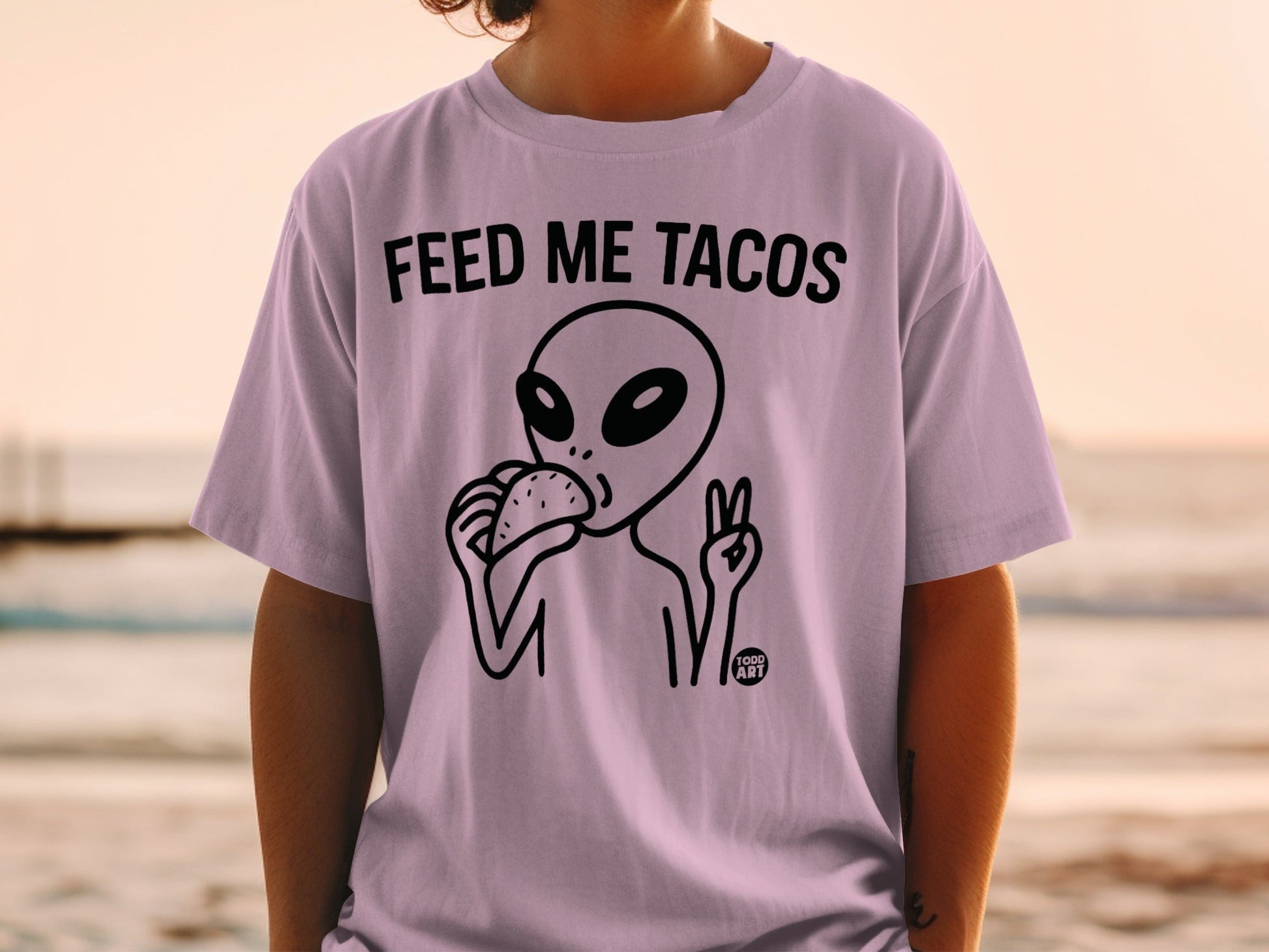 Feed Me Tacos Alien Graphic T-Shirt Fun Novelty Top