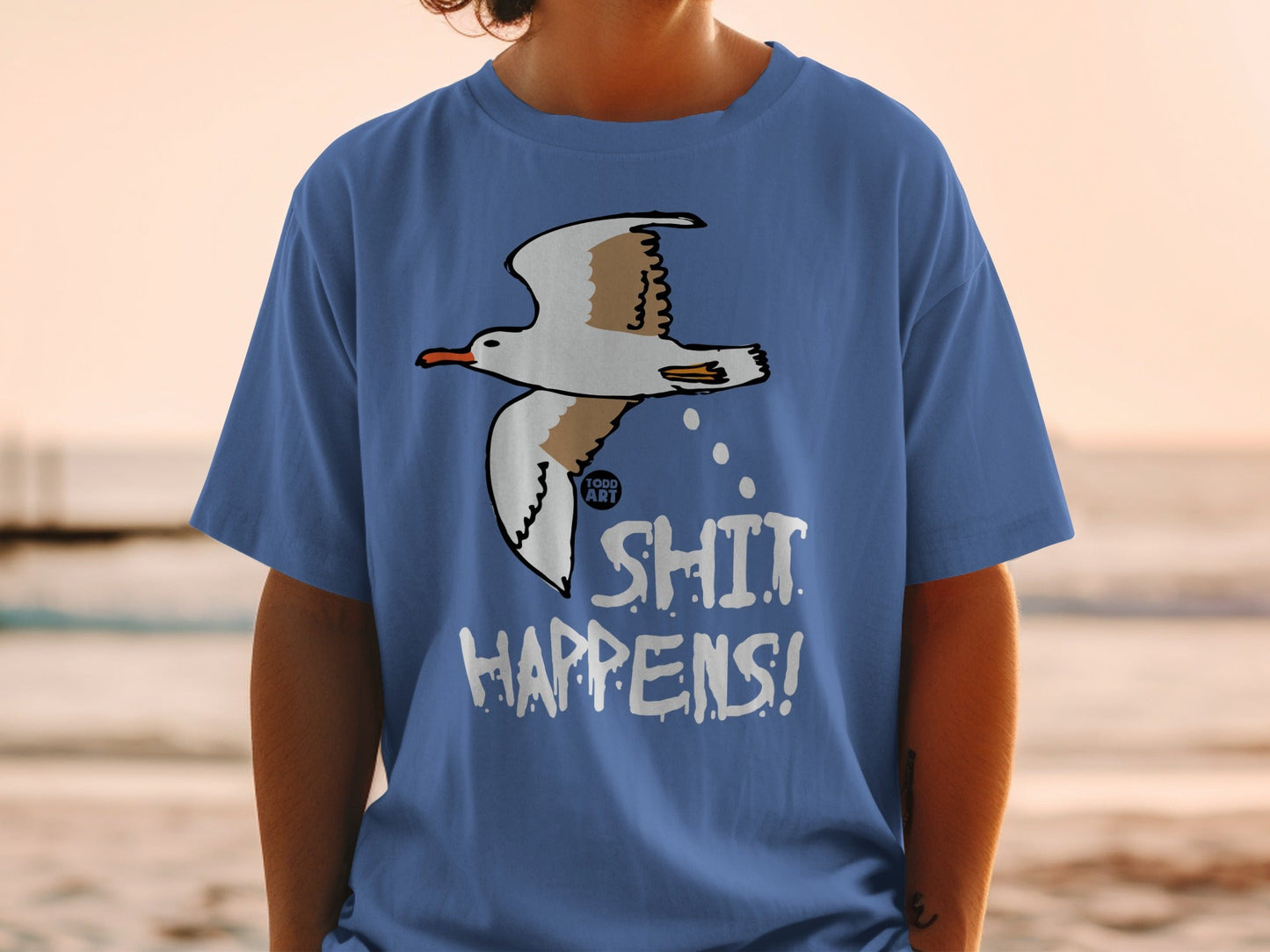 SHIT HAPPENS Seagull Graphic T-Shirt Casual Wear