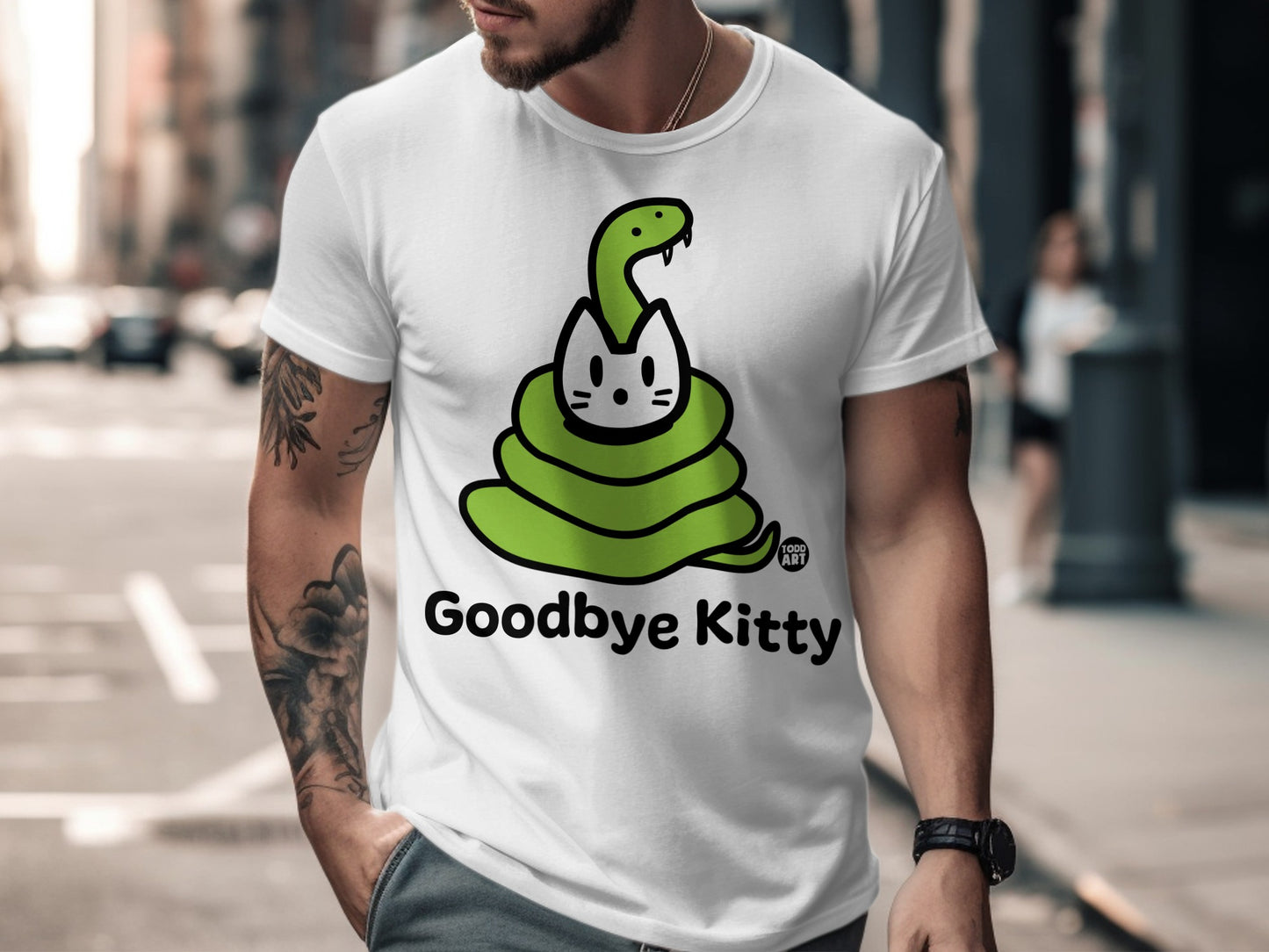Goodbye Kitty T-Shirt with Cute Snake Design