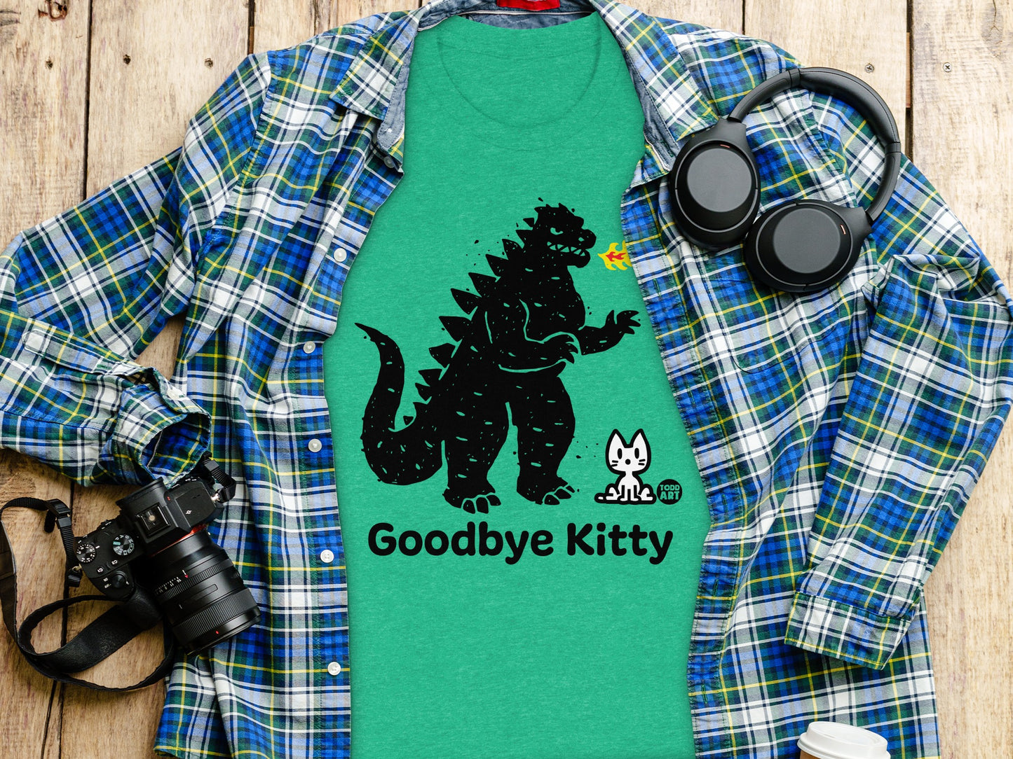 Goodbye Kitty Dinosaur and Cat Graphic T-Shirt