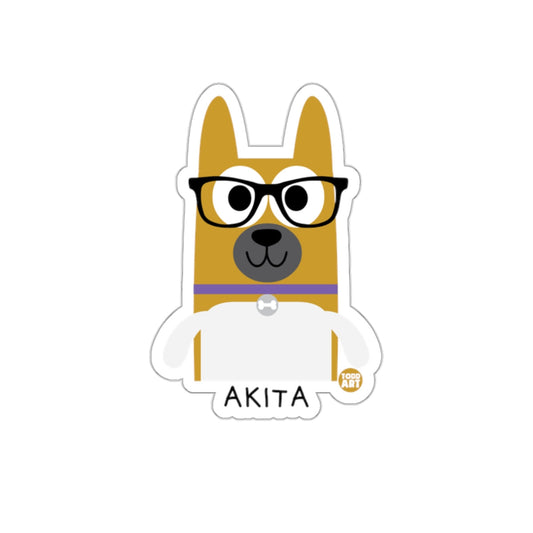 Akita Dog with Glasses Cartoon Illustration Sticker