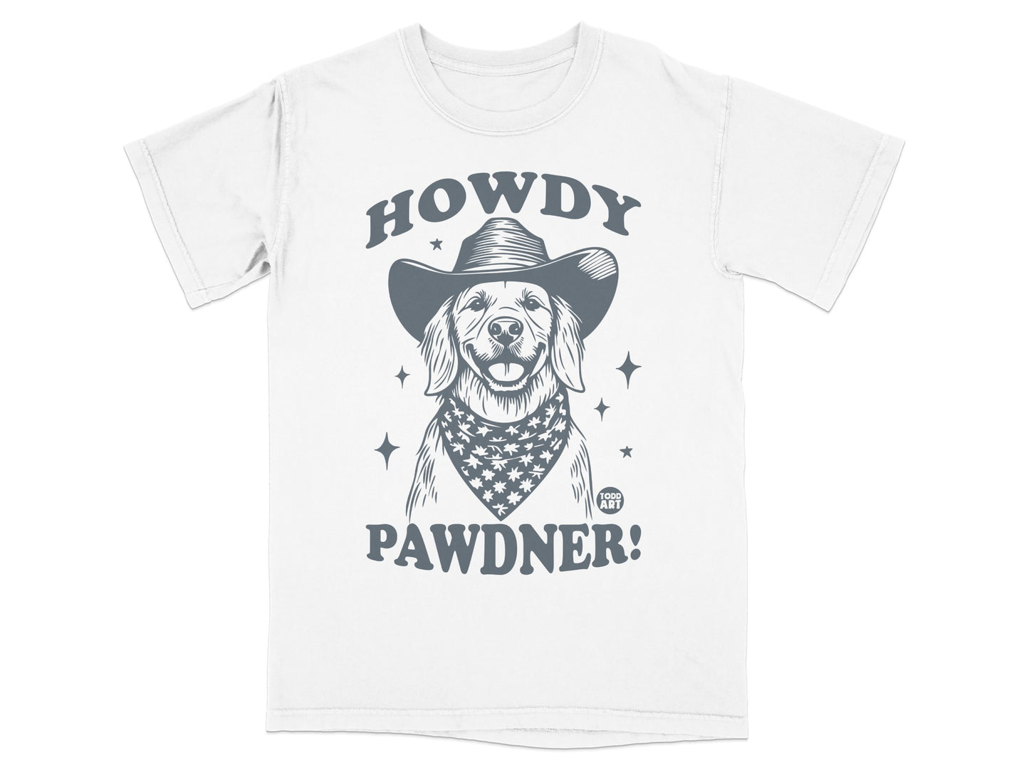 Howdy Pawdner Dog in Cowboy Hat T-Shirt Product