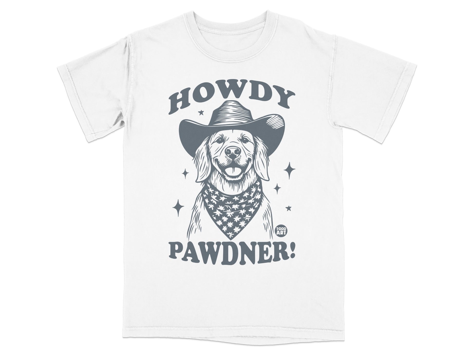 Howdy Pawdner Dog in Cowboy Hat T-Shirt Product
